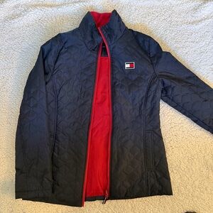 Tommy Hilfiger Women’s Jacket Lightweight Zip Pockets Navy with Bold Red Lining